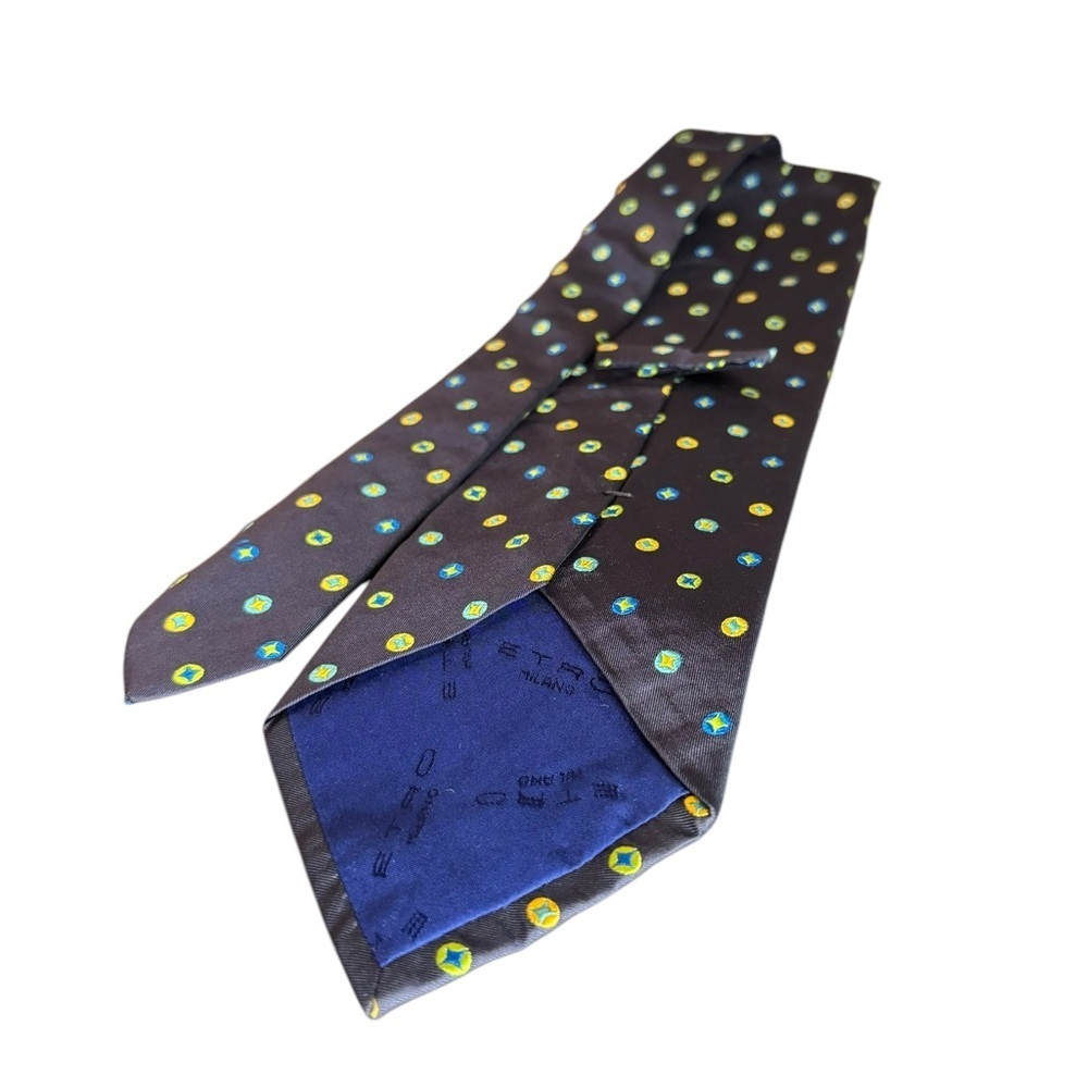 Etro Silk Black Blue Foulard Tie - Picture 3 of 3